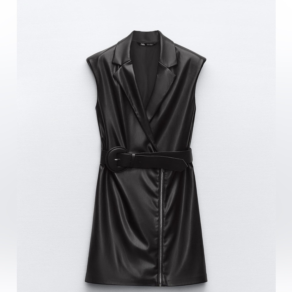 Zara Elegant Black Belted Vest Dress